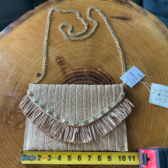 Sol and Mer Natural Straw Envelope Clutch/Shoulder Bag with Removable St… - Picture 2 of 9